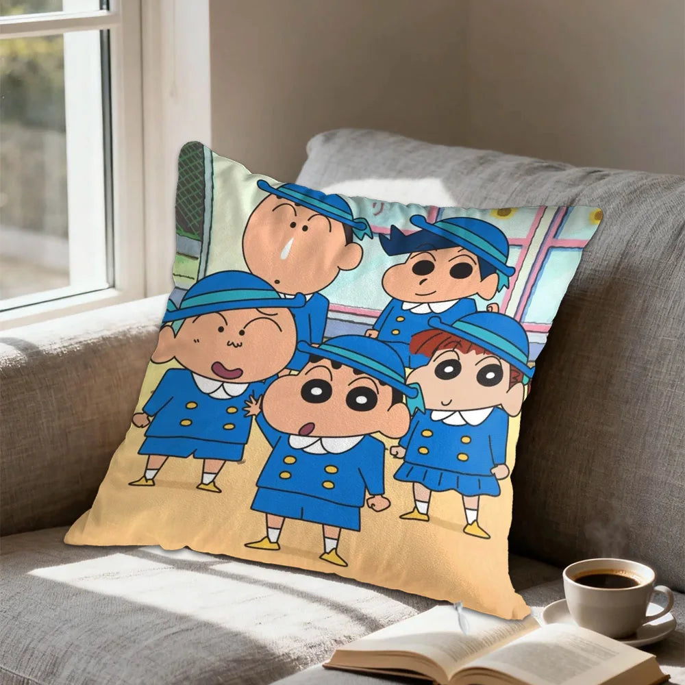 housse coussin carrée décorative dessin animé shin chan blanc lit salon maison