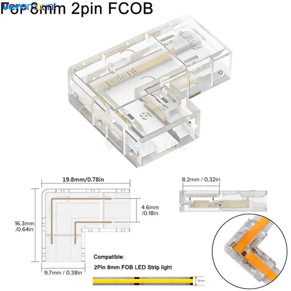 connecteur angle droit bande led cob transparent 5mm 8mm 10mm 2pin 3pin 4pin
