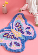 tapis moderne papillon polycolore bleu rose jaune violet blanc non slip facile entretien chambre