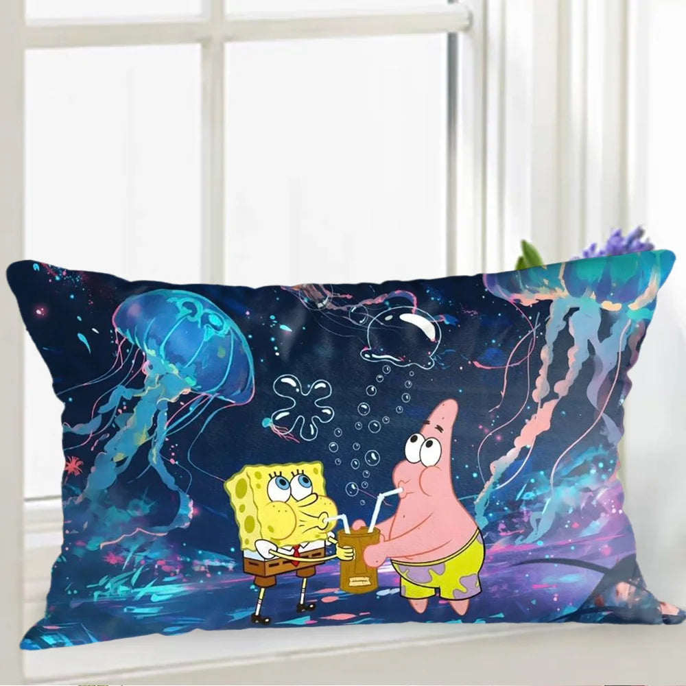 housse coussin kawaii spongebob squarepants decoration maison lit bleu jaune polyester cartoon
