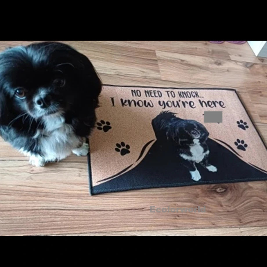tapis d'entrée personnalisable chiens motif antidérapant moderne marron noir bienvenue chien fond personnalisé