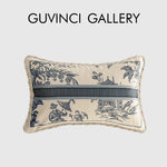 coussin vintage motif traditionnel beige bleu oiseaux fleurs structure respectueux environnement polyester doux 30x50cm