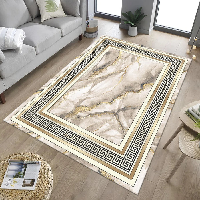 tapis moderne noir or marbre géométrique salon chambre antidérapant polyester
