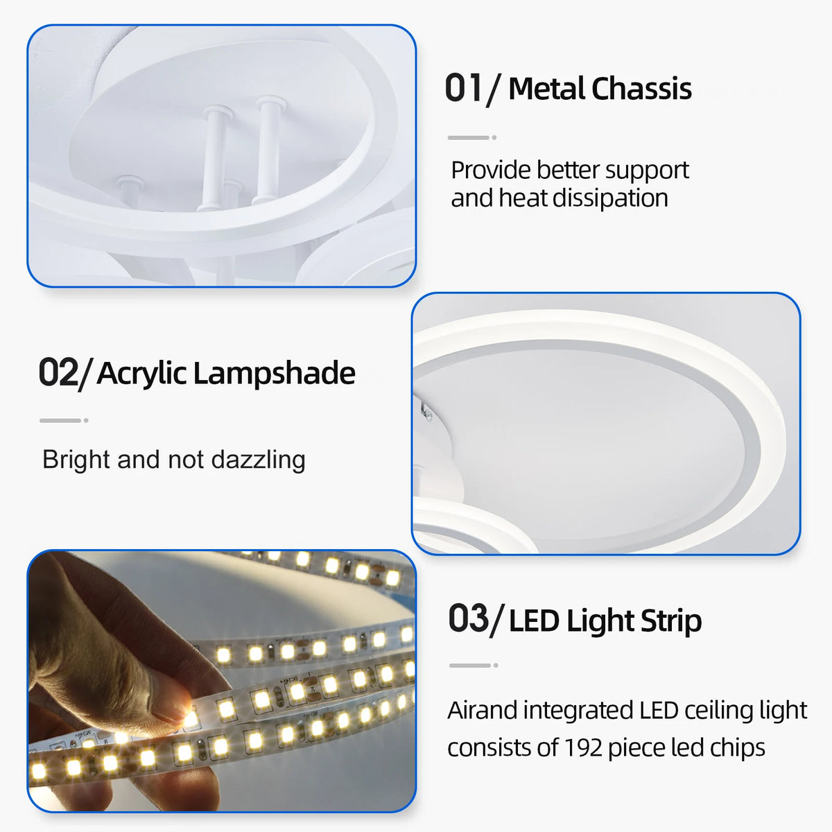lustre led moderne plafonnier anneau concentrique télécommande contrôle app facile