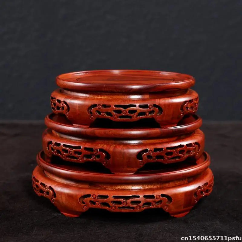 vase sculpté bois socle decoratif bonsaï plante asiatique display stand trépidation ornements fleurs reliefs