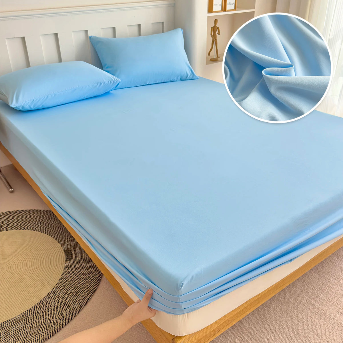 housse lit coton élastique uni moderne blanc bleu marine beige rose