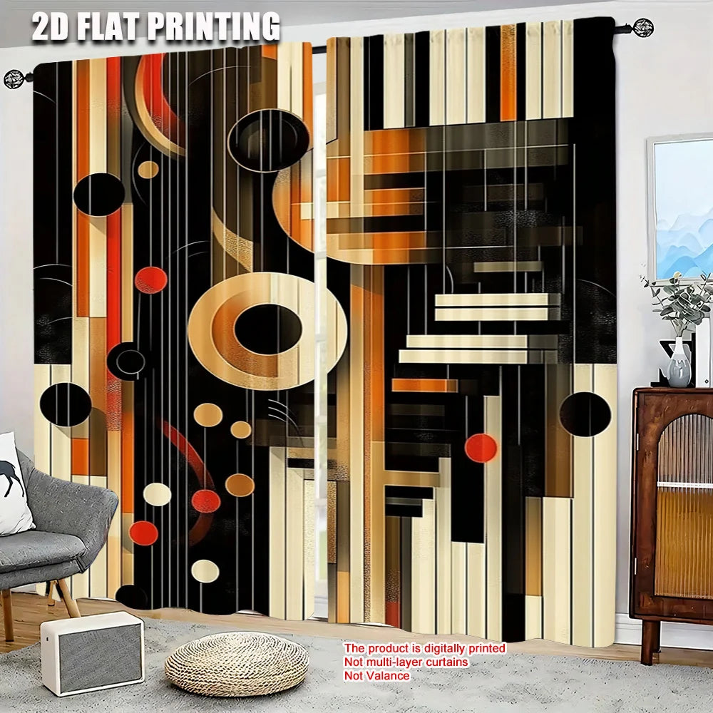 rideau géométrique moderne noir beige orange rouge polyester opacité pièces abstraits lignes cercles rectangles