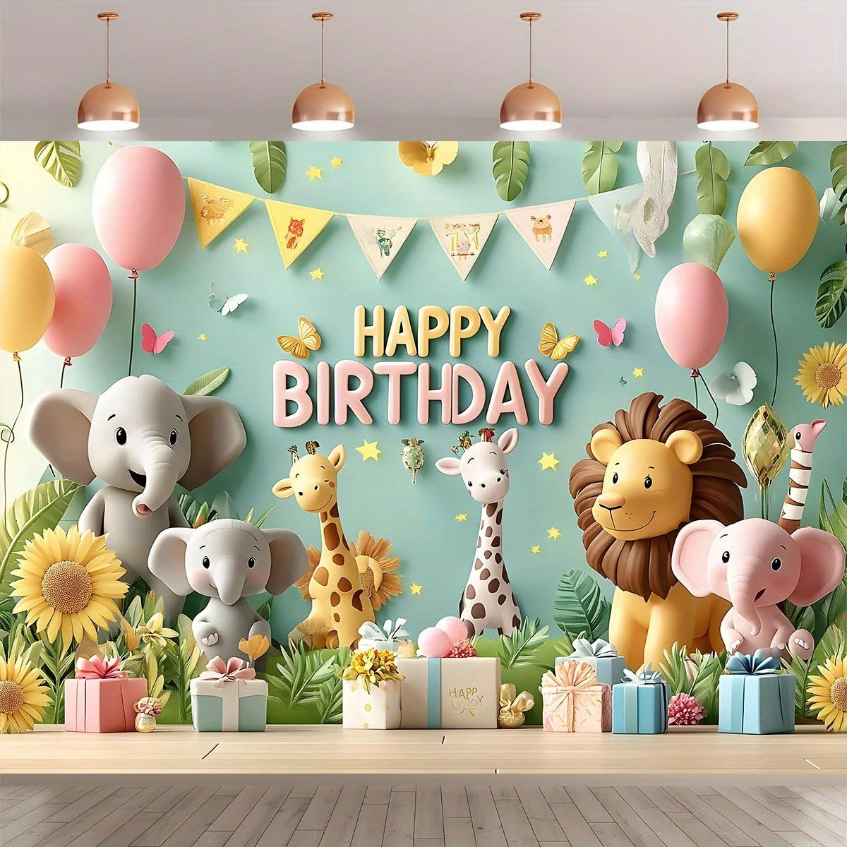 Bannière jungle joyeux anniversaire multicolore