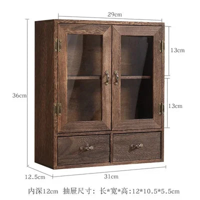 organisateur thé vert clair meuble asiatique verre transparent tiroirs bois marron foncé étagères tasses