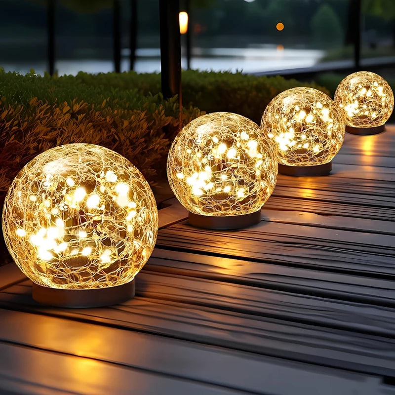 décoration extérieure boule lumineuse solaire ip65 20 led craquelée moderne minimaliste