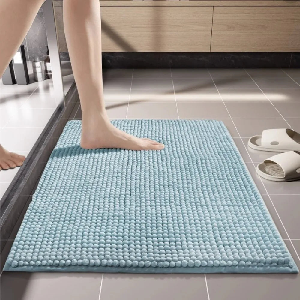 tapis bain moderne beige bleu clair gris antidérapant texture bouclée absorbant sol