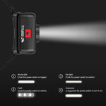lampe frontale led noire rayures orange ruban ajustable batterie intégrée moderne fonctionnelle