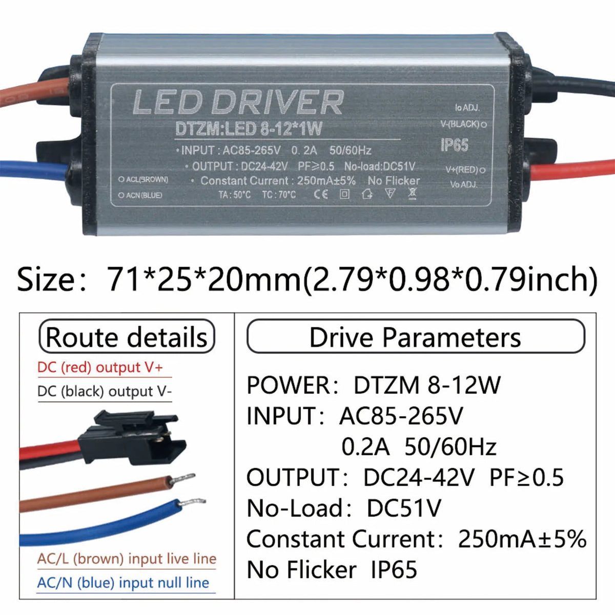 driver led étanche ip65 gris métallique plat industriel câbles couleur tension ip65 120v 240v