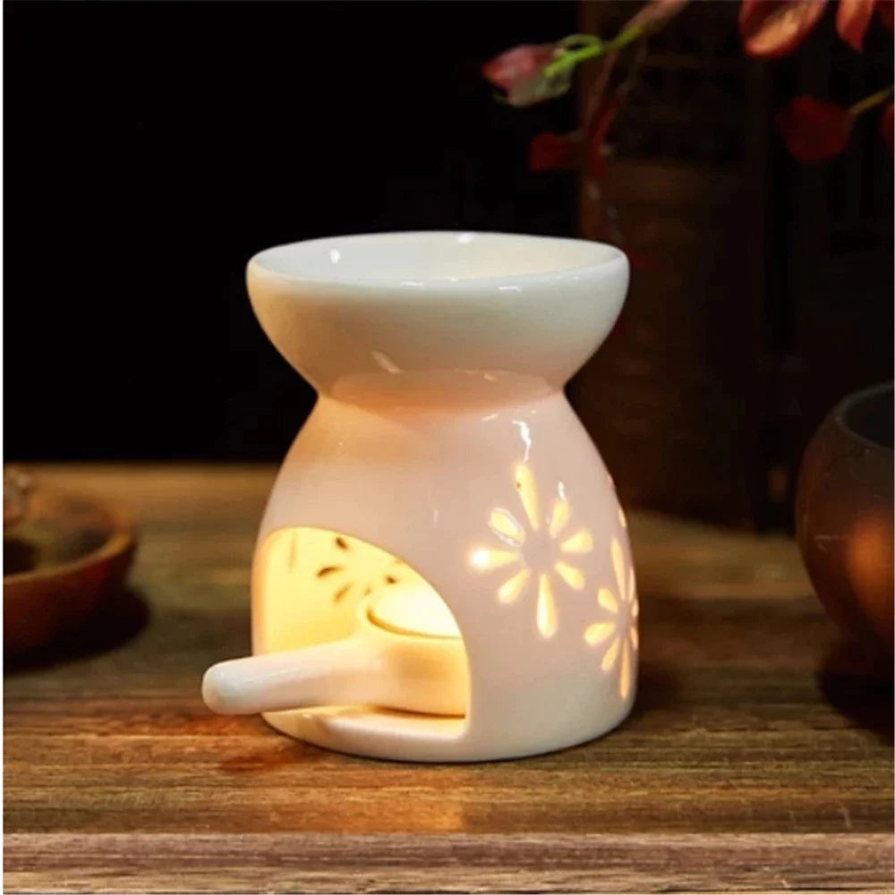 diffuseur huiles essentielles céramique blanc motifs floraux moderne intérieur élégant bougie flacon couvercle