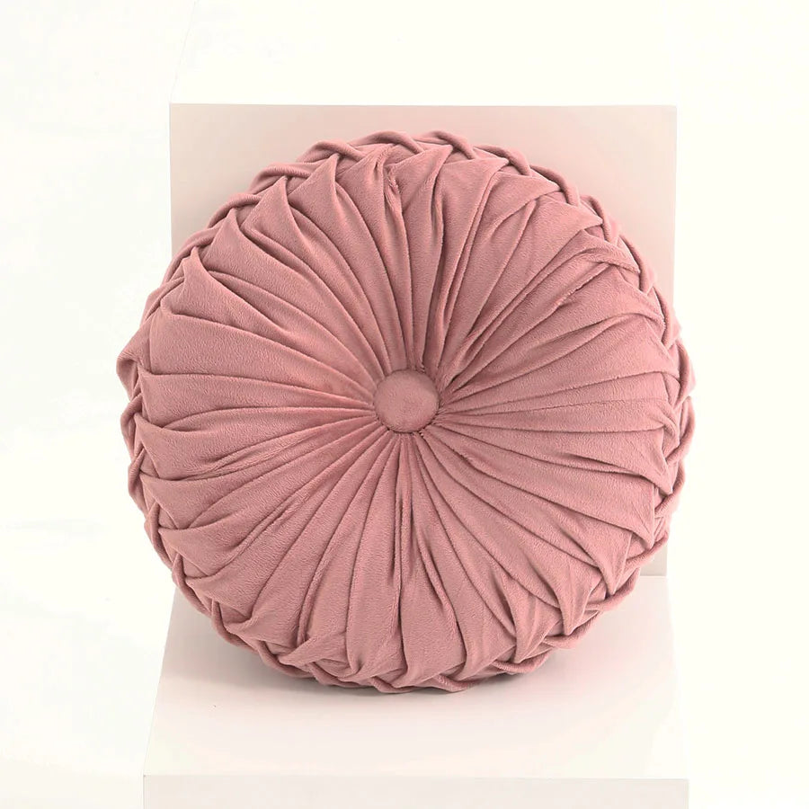 coussin rond plissé velours polyester fibre massage couleur rose gris moderne