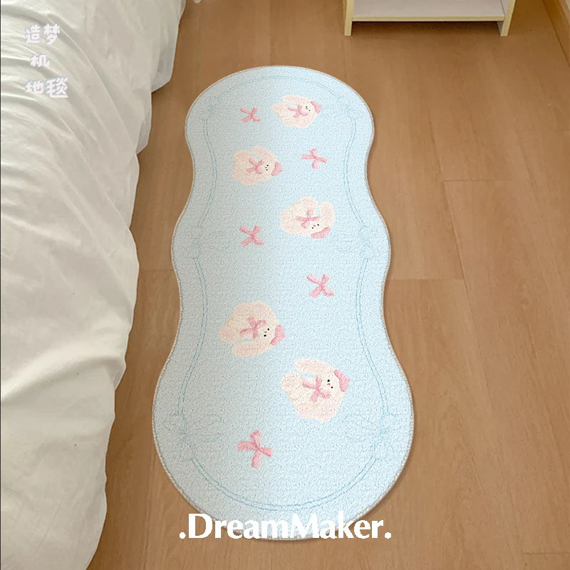 tapis rose clair lapins mignons moderne doux anti dérapant polyesterintérieur