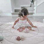 tapis jeu bébé beige points noirs franges moderne éducatif coton doux sol enfant activités