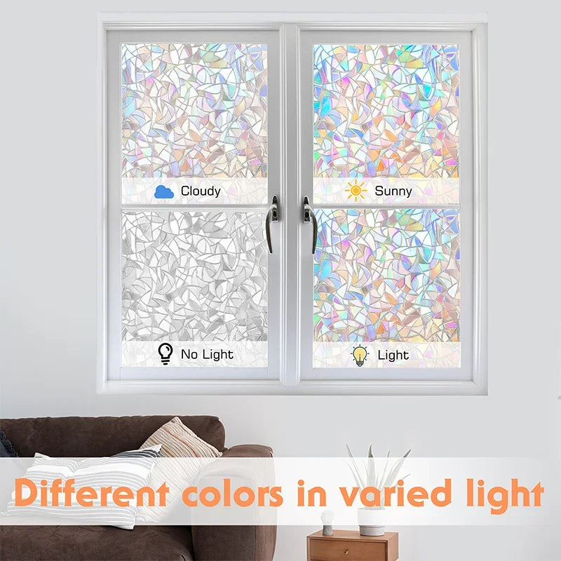 film décoratif fenêtre multicolore mosaïque triangles adhésif anti uv résistant chaleur isolation thermique moderne
