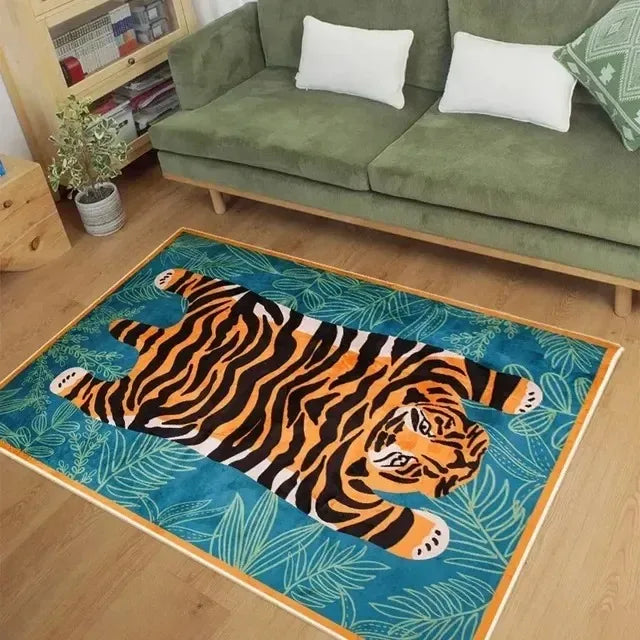 tapis salon motif tigre léopard ethnique rouge beige noir décoratif intérieur maison
