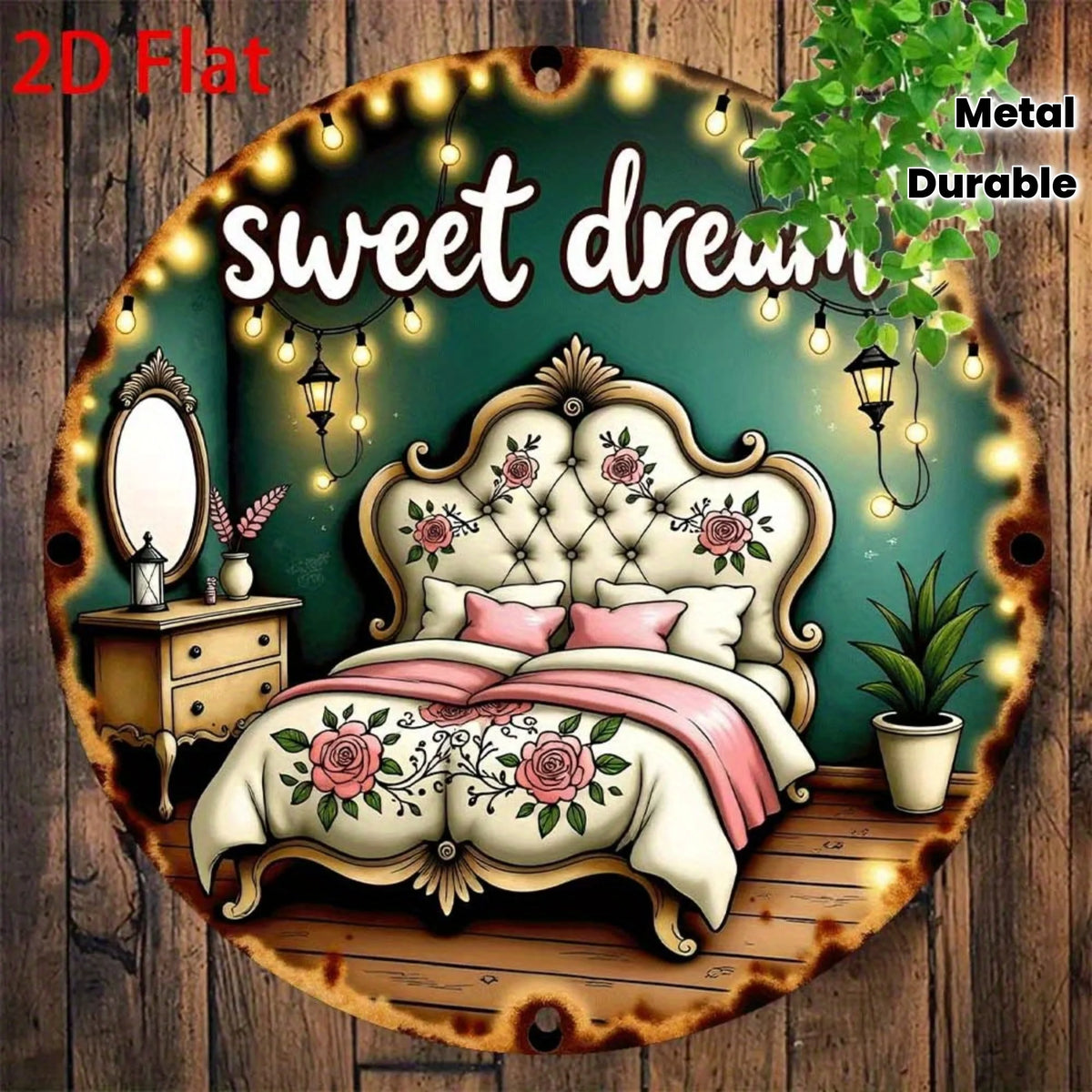 plaque décorative vintage lit têteboard roses draps blancs cordelette anniversaire noël romantique