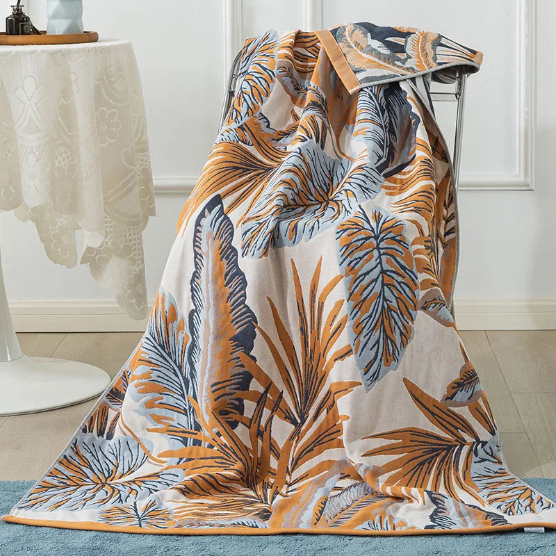 serviette bain coton fleur motif floral séchage rapide absorption eau oriental traditionnel vert beige