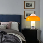 lampe table moderne orange ampoule led e14 cable électrique blanc argent mat