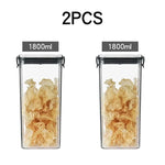 boîtes rangement alimentaire transparentes poignées noires multiple tailles réutilisables modernes pratiques épices pâtes graines