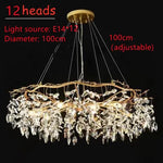 lustre moderne pendentif cristal doré feuilles stylisées led salon chambre