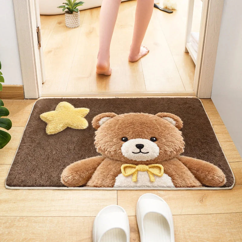 tapis dessin animé animaux mignons agneau ours chien coeur fleur vert marron gris clair