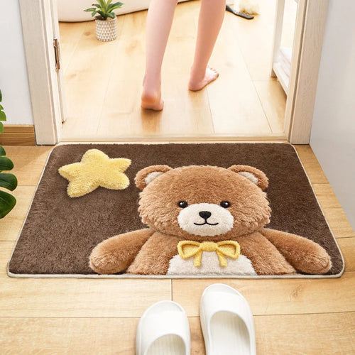 tapis dessin animé animaux mignons agneau ours chien coeur fleur vert marron gris clair