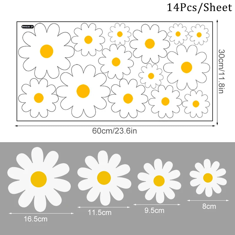 sticker mural fleur marguerite blanc jaune deco enfantine champetre pvc moderne decoration maison bricolage