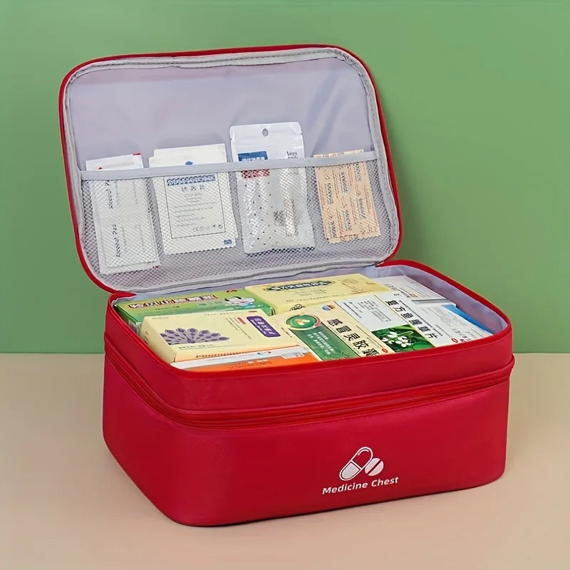 trousse médecine rouge réutilisable sac rangement oxford pratique compartiments médicaments première aide emergencesécole
