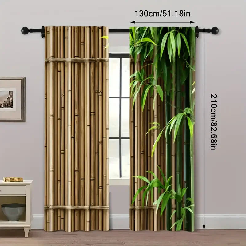 rideau imprimé bambou vert naturel opacité deux pièces fenêtre polyester decoration maison classique rustique
