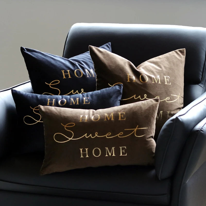 coussins velours lettres dorées sweet bleu marine marron élégants 40x60cm décoration canapé voiture