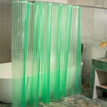 rideau douche vert translucide texture bulles moderne acier inoxydable 180cm 150cm 200cm