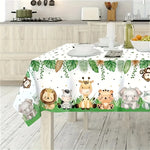 nappe rectangulaire animaux jungle décoration anniversaire éléphant girafe zèbre lion feuilles tropicales modernereuse maison