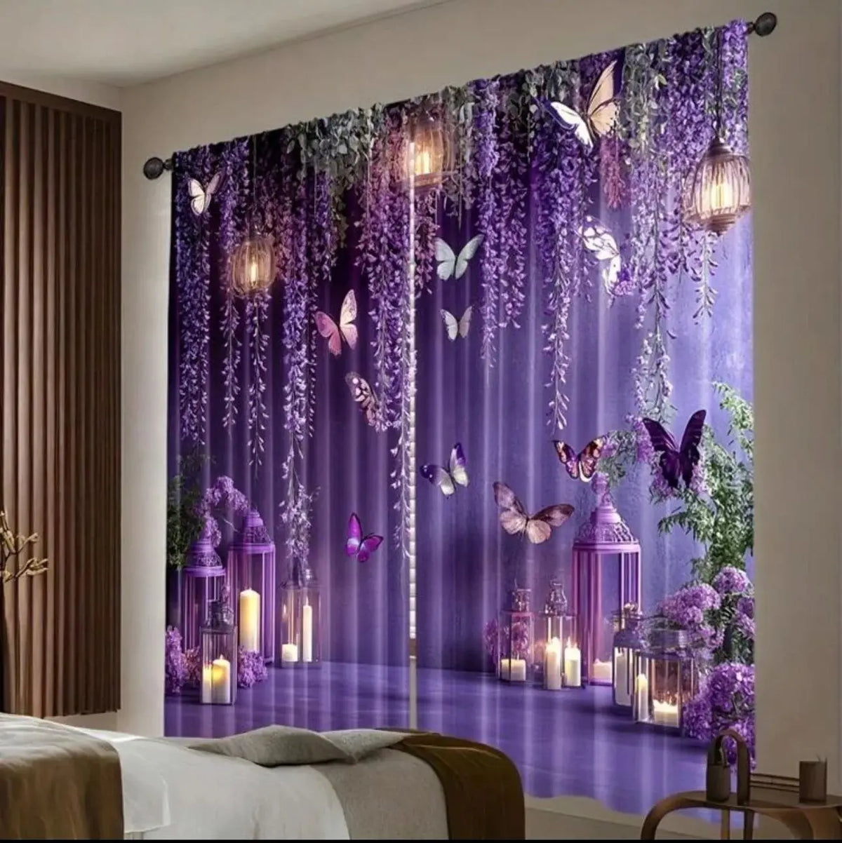 rideaux violet papillon lierre romantique deux panneaux polyester intégré chambre