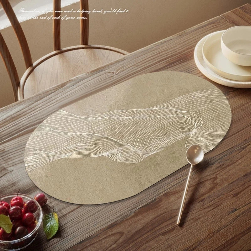serviette table rectangulaire beige clair relief lignes blanches moderne cuisine décoration maison classique