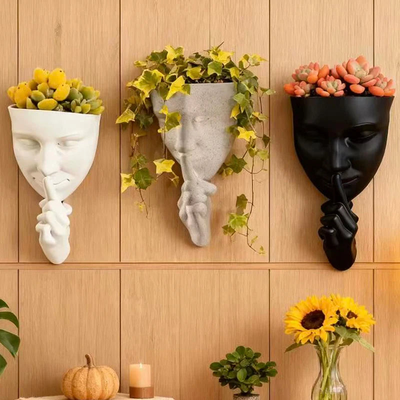 pots résine muraux tête humaine moderne blanc gris noir décoratif plantes fleurs