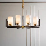 Suspension lumineuse or noir verres opalescents contemporains fer assemblage semi encastré led
