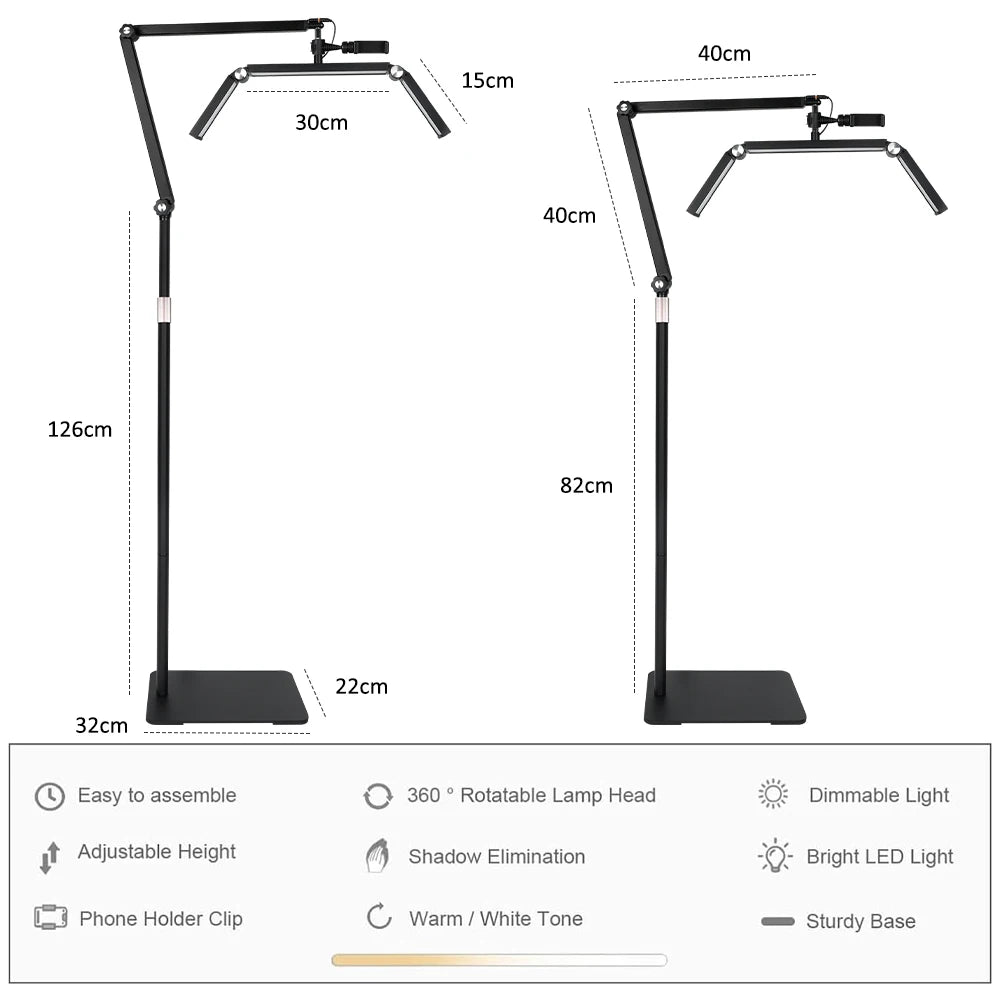 lampe table moderne réglable noir télécommande clips 360 rotation 180 pliage haute luminosité