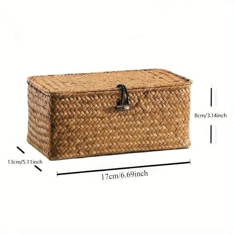 boîte bijoux marron clair tressée traditionnelle réutilisable cordon noir opaquerangement multiple