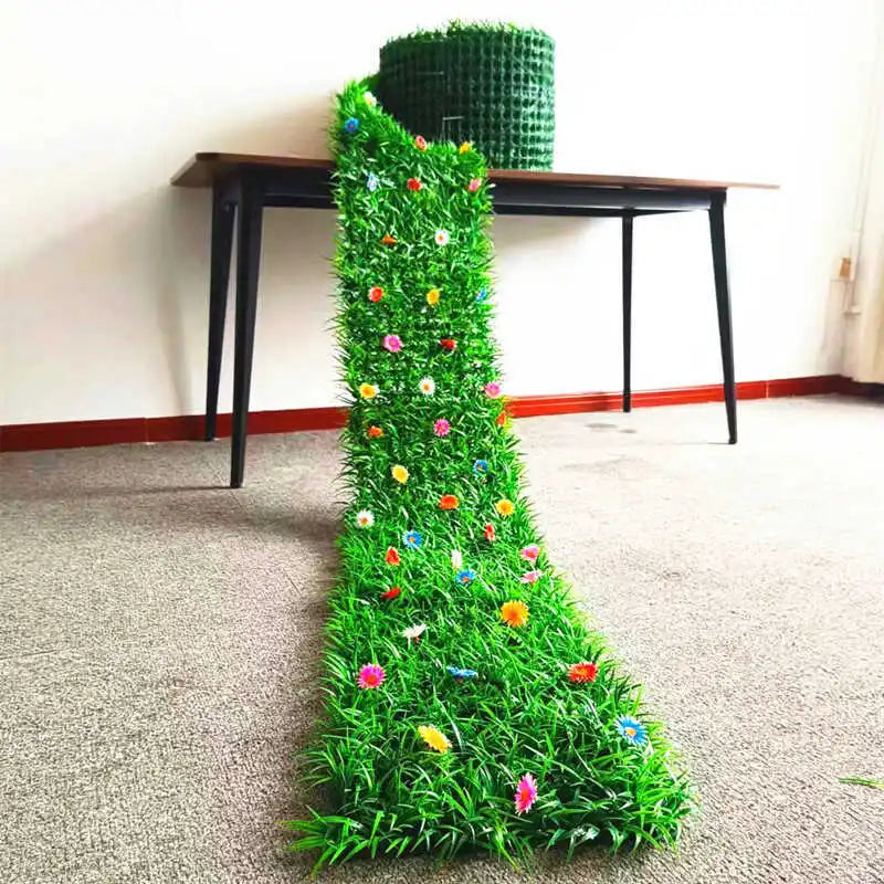 gazon artificiel herbe verte fleurs colorées tapis extérieur décoration jardin intérieur pelouse synthétique décorative