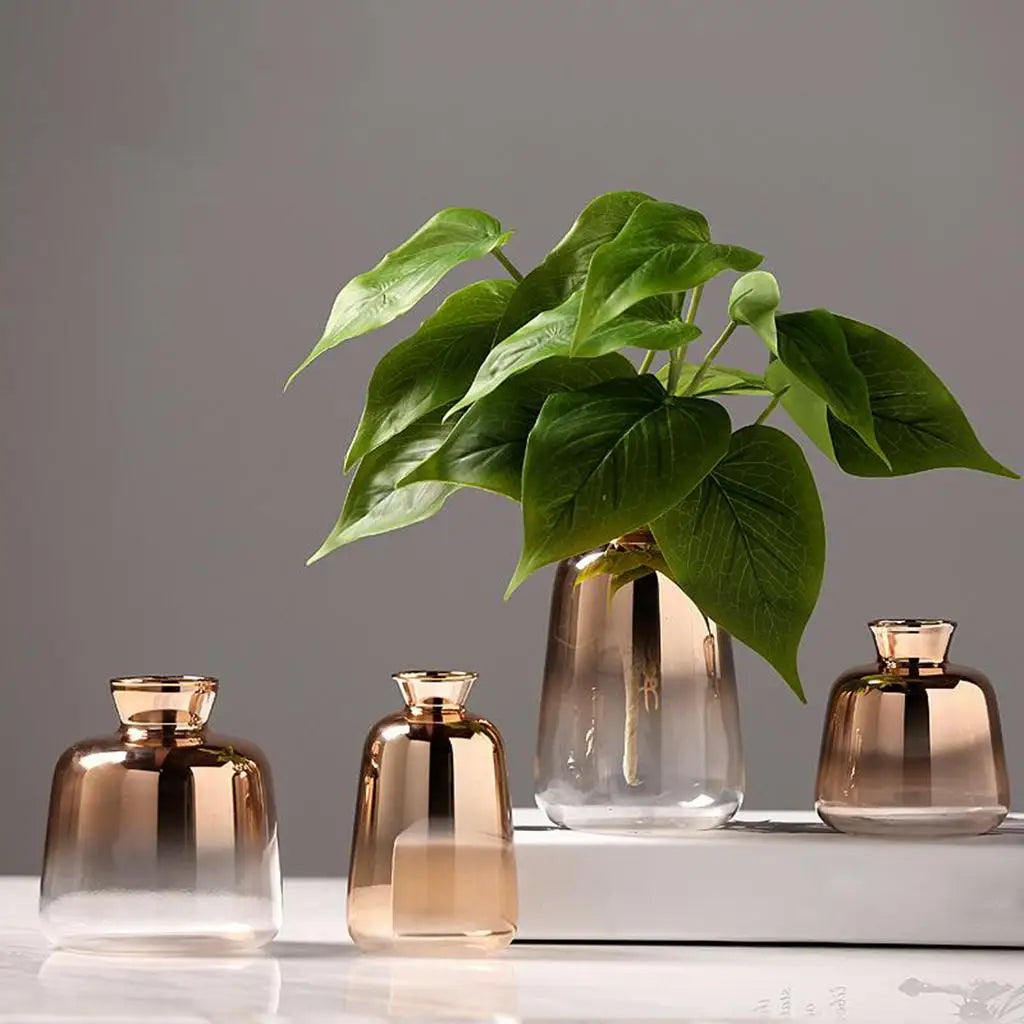 vases verre marron doré modernes élégants transparents fleurs artificielles inclusion hydroponiePropagationDecoration