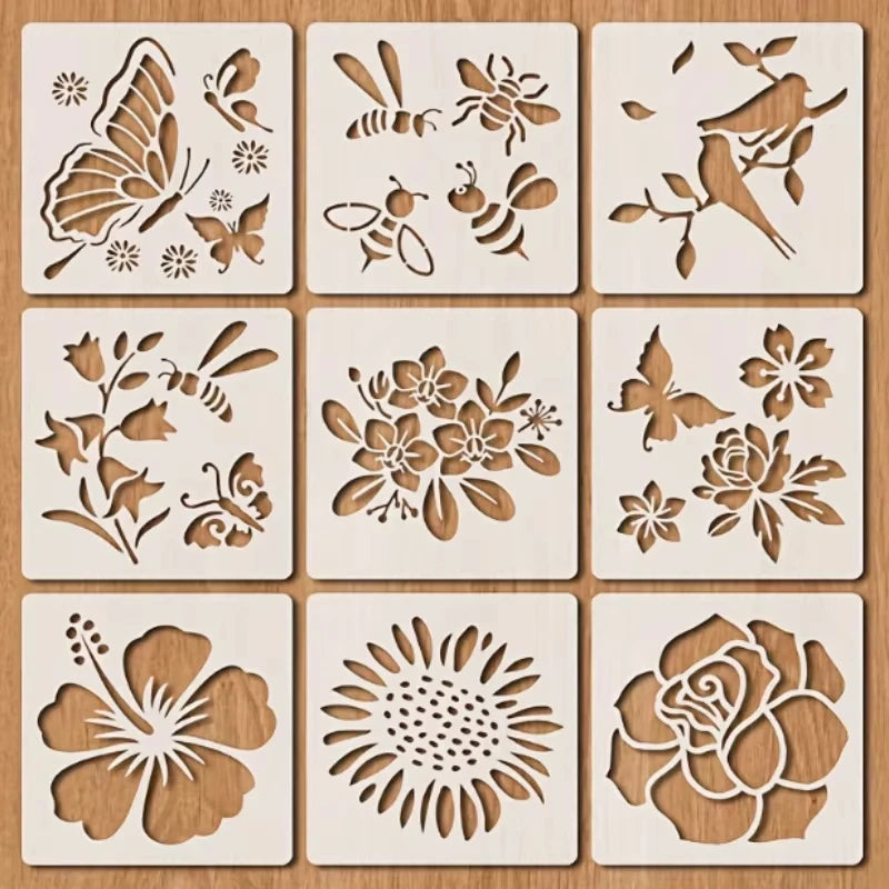 pochoirs réutilisables peinture mur bois tissu motifs floraux moderne papillons fleurs