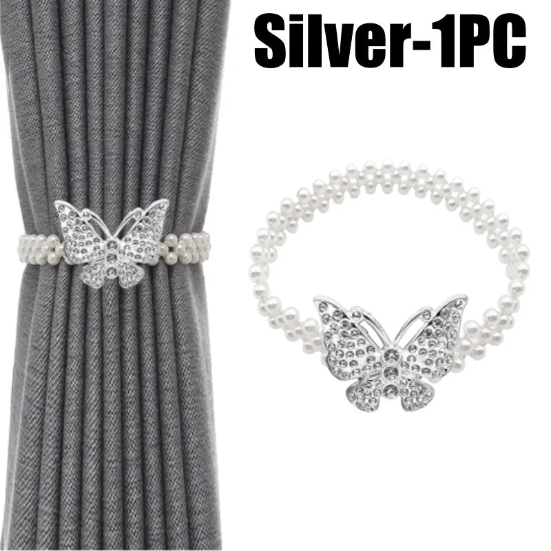 boucle rideau gris rose bleu doré papillon strassé blanches élégante décorative clip fixe