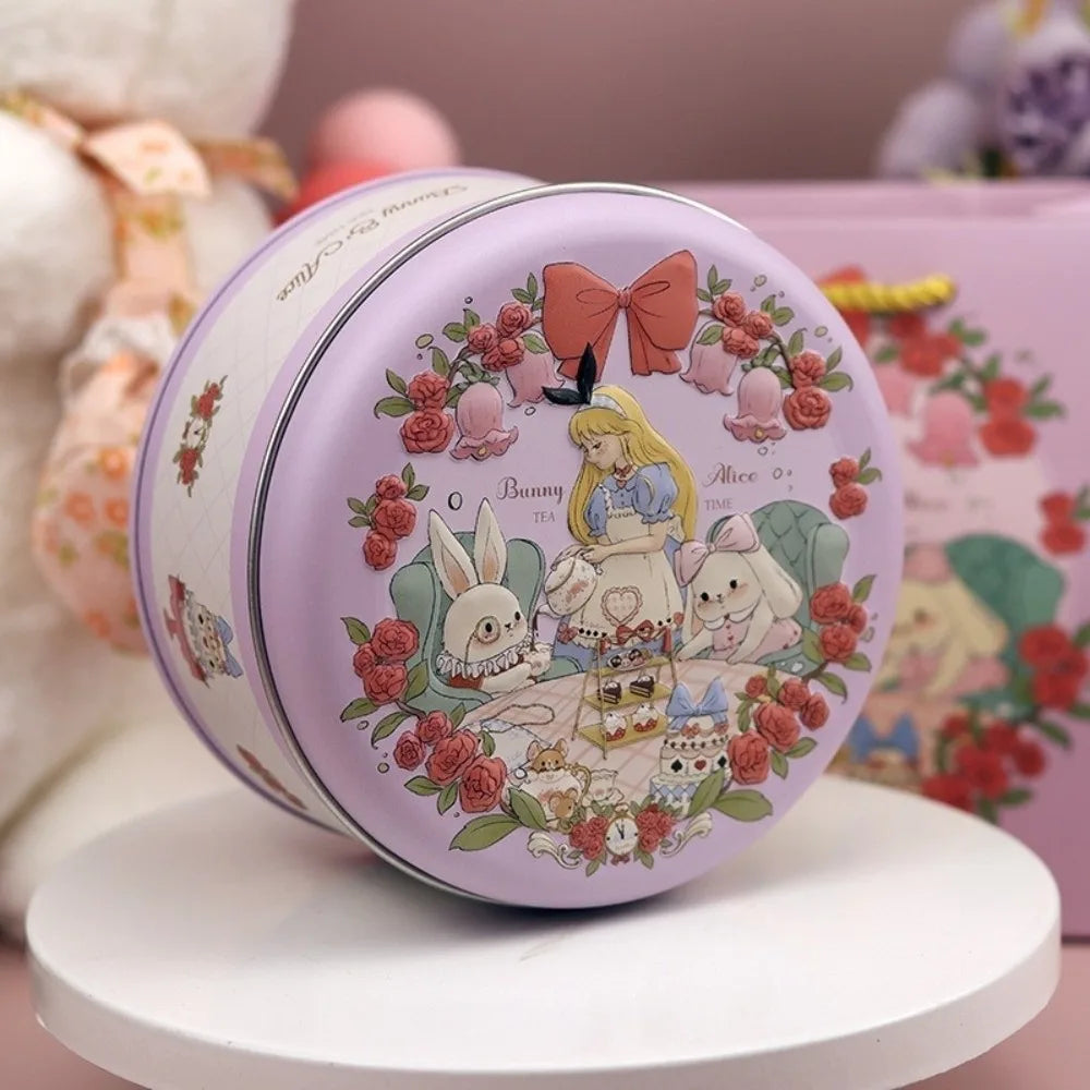 boîtes rondes métal dessin animé personnages mignons fruits animaux fleurs biscuits rose vert bleuclair