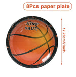 décoration fête anniversaire basket ball assiettes gobelets serviettes guirlande ballon bouteille table orange noir