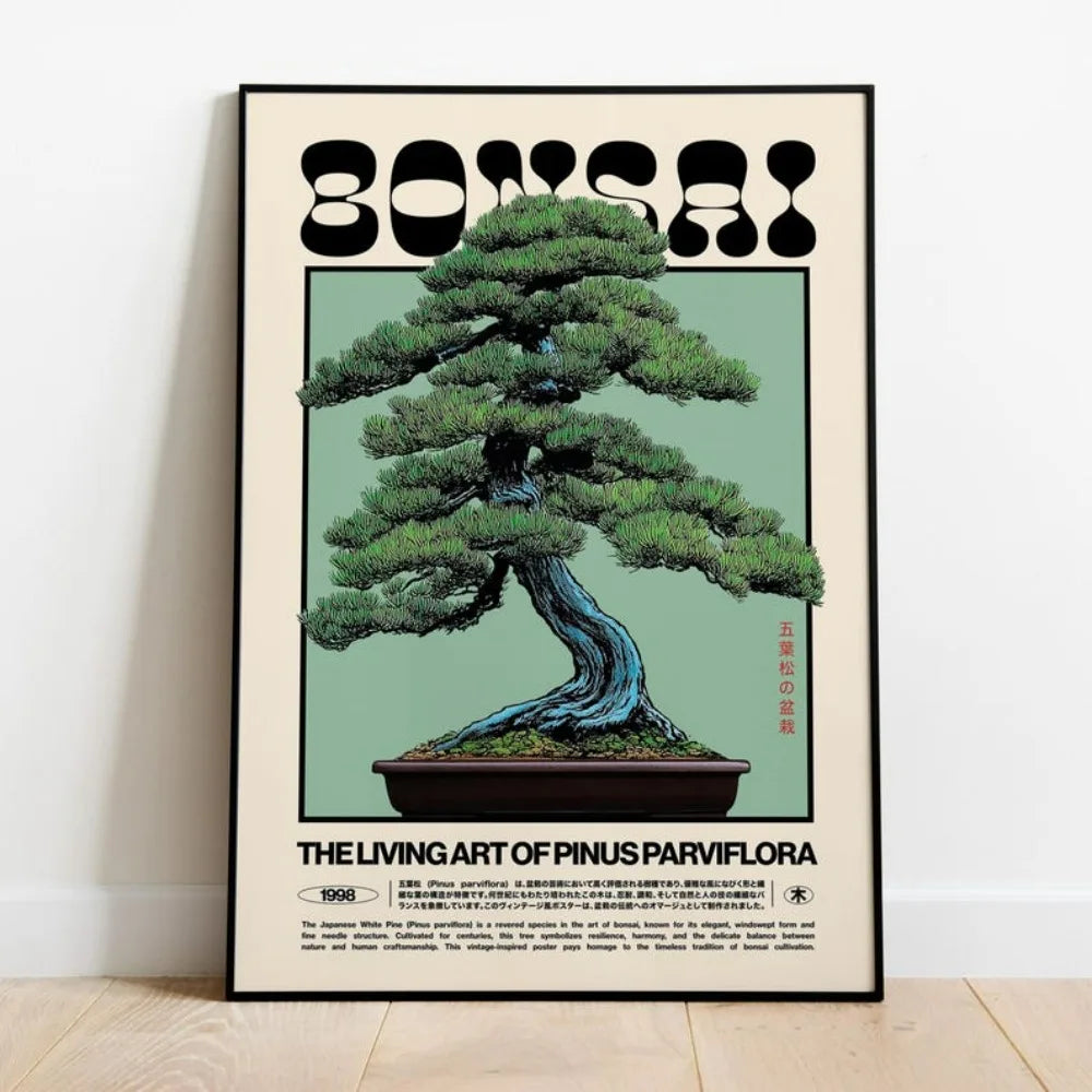 affiche toile bonsaï vert noir illustration artiste décoration murale salon chambre