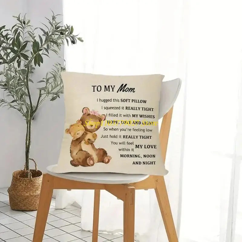 coussin imprimé mère enfant beige décoratif sentimental polyester coton microfibre